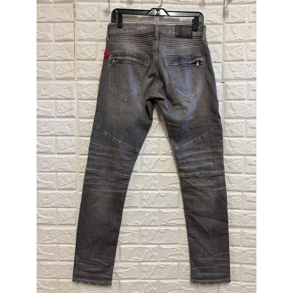 True Religion Geno Relaxed Slim Moto Jeans Gray‎ Ribbed Biker Denim Pants